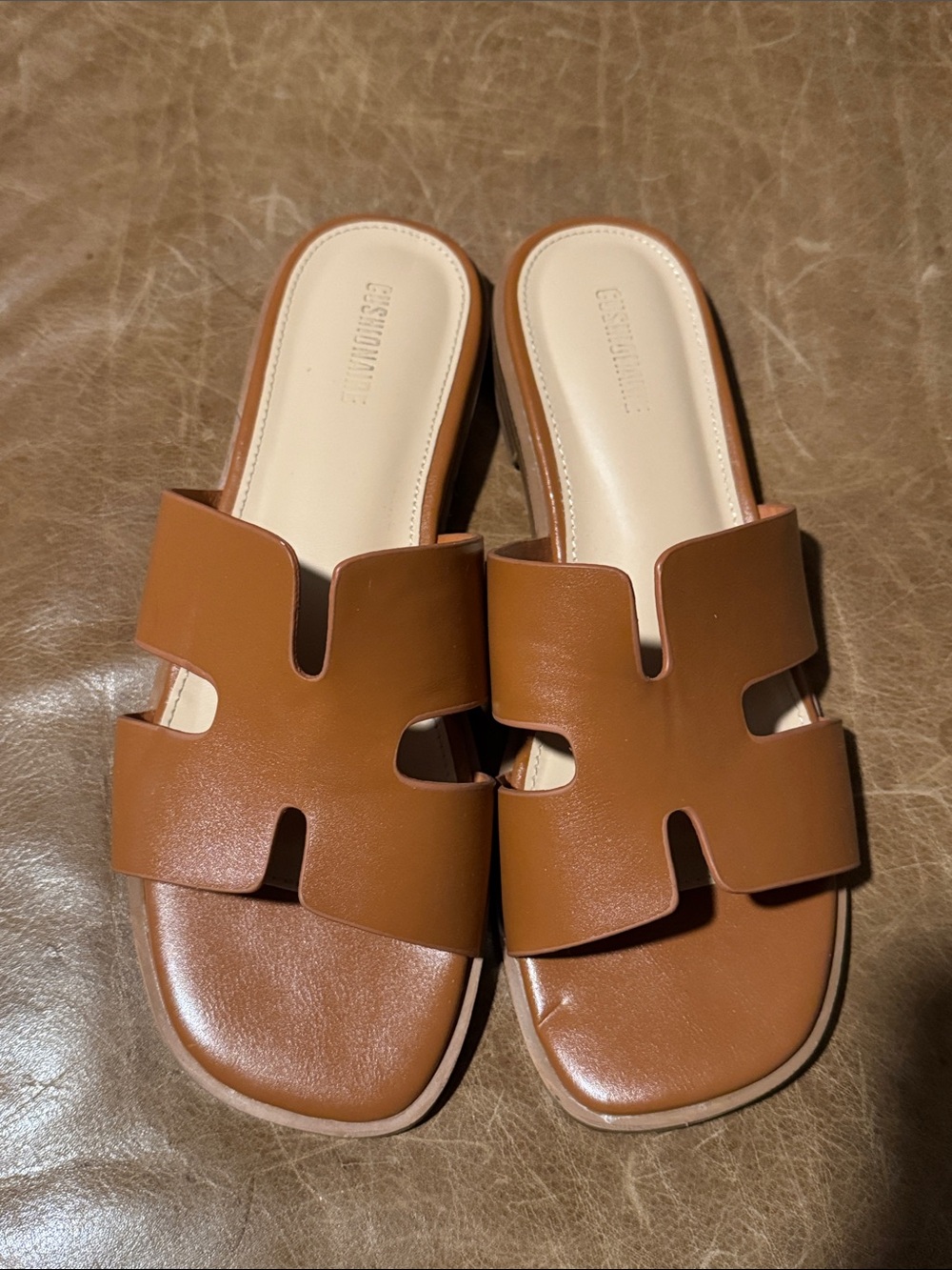 Cushionaire Women's Slide Sandals in Tan- Classic Casual Slip-Ons